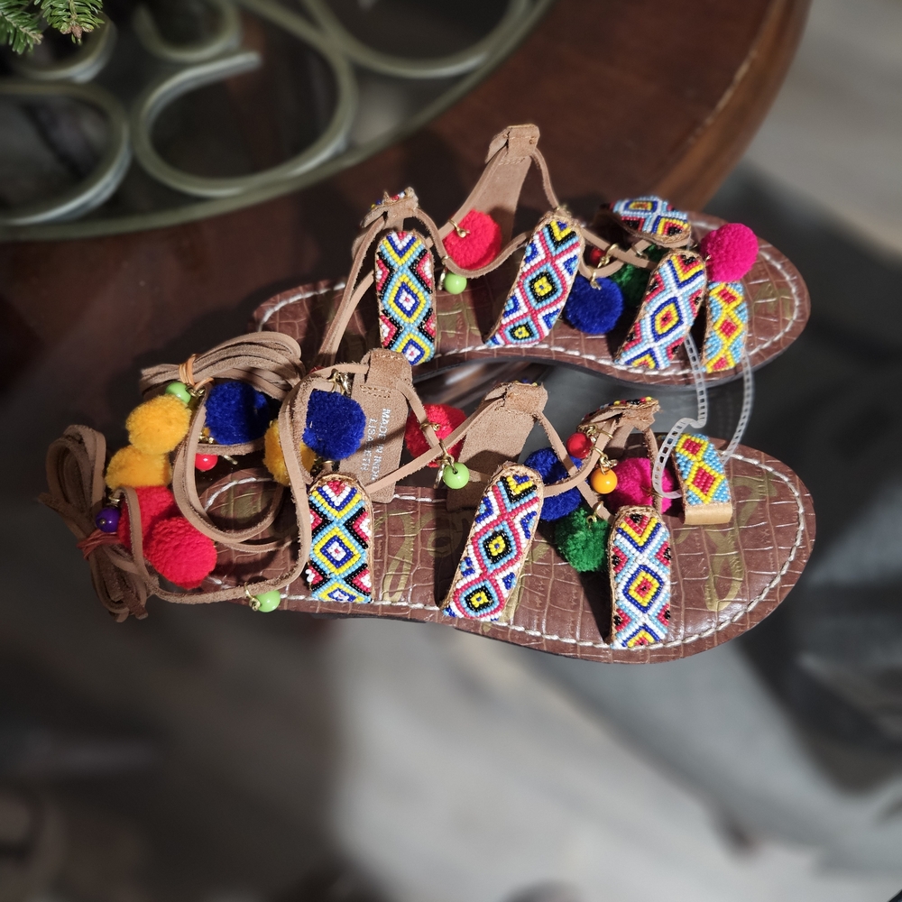 Sam Edelman Multicolor Pom Pom Sandals